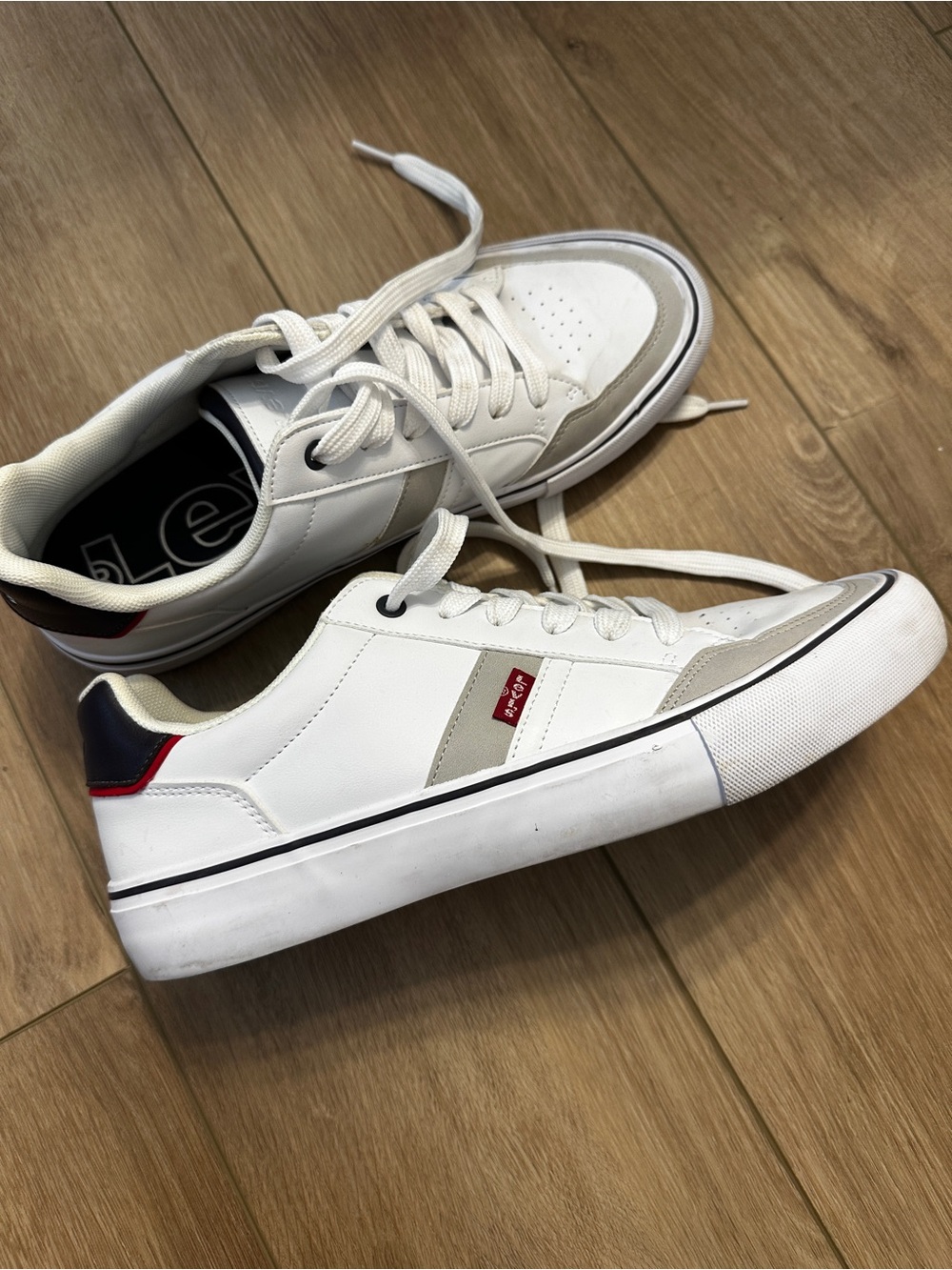 Levi's Men's White Sneakers with Navy & Red Accents